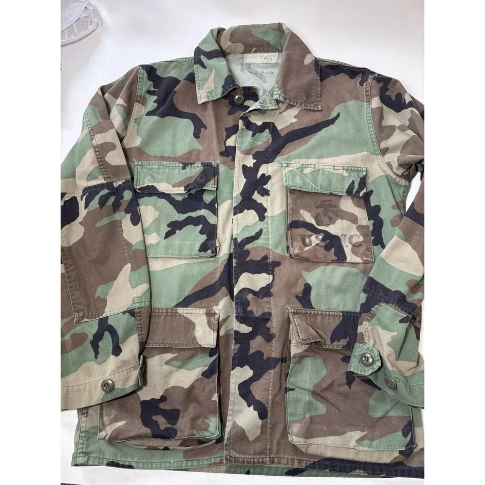 USMC Marines Field Jacket Mens Size M Woodland Camo Summer Weight Coat Shacket
